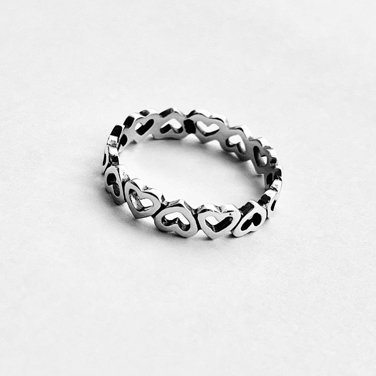 Sterling Silver Small Eternity Heart Band Ring | Stackable Love Hearts Wedding Bands