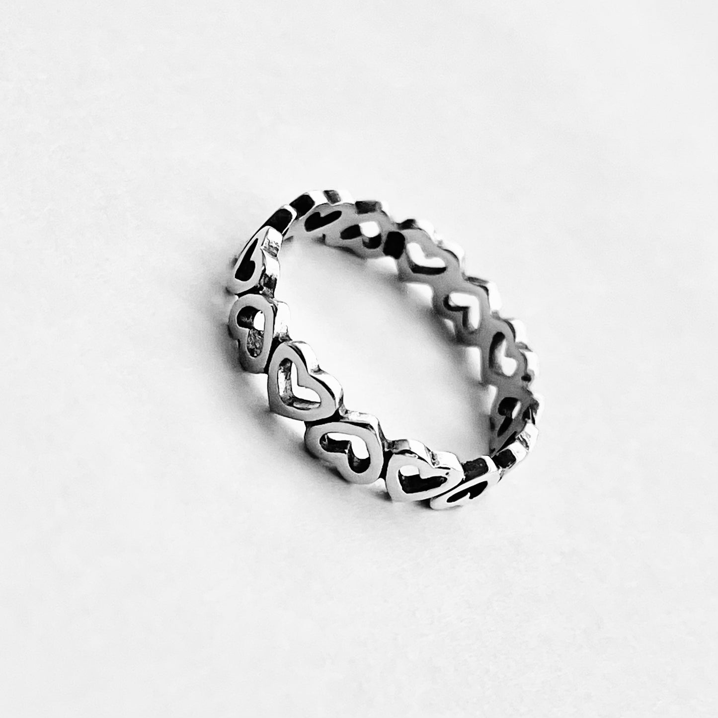 Sterling Silver Small Eternity Heart Band Ring | Stackable Love Hearts Wedding Bands