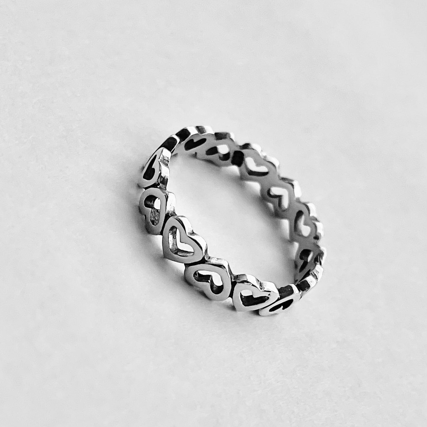 Sterling Silver Small Eternity Hearts Band, Stackable Love Rings, Wedding Bands