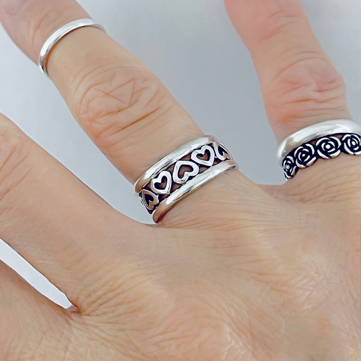 Sterling Silver Small Eternity Heart Band Ring | Stackable Love Hearts Wedding Bands