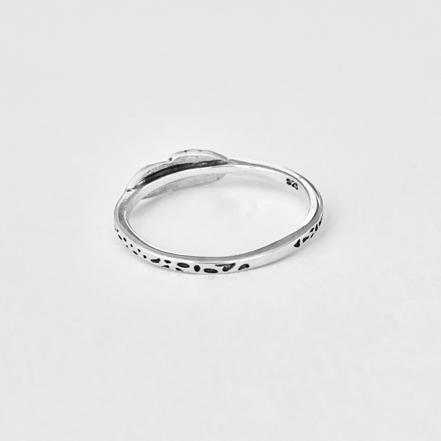 Sterling Silver Little Feather Ring with Printed Band, Minimalist Jewelry, Angel Wings