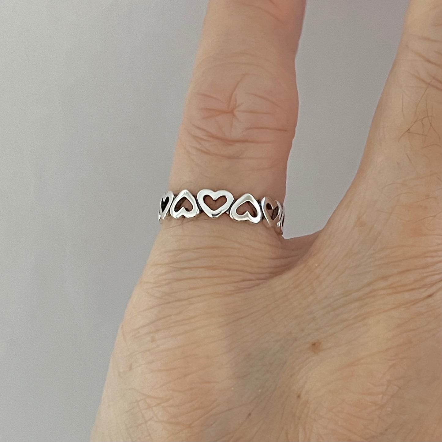 Sterling Silver Small Eternity Hearts Band, Stackable Love Rings, Wedding Bands