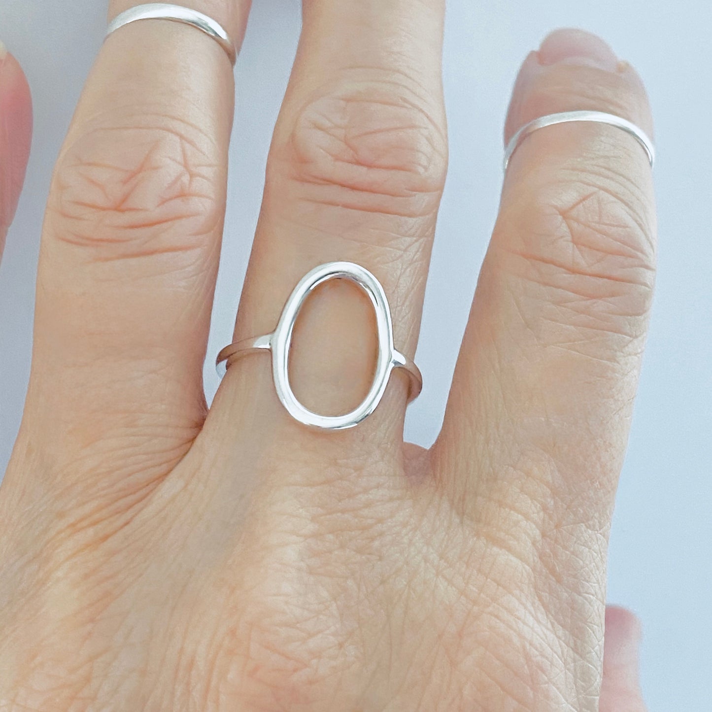 Sterling Silver Large Open Oval Ring | Egg Shape Halo Statement Silver Rings