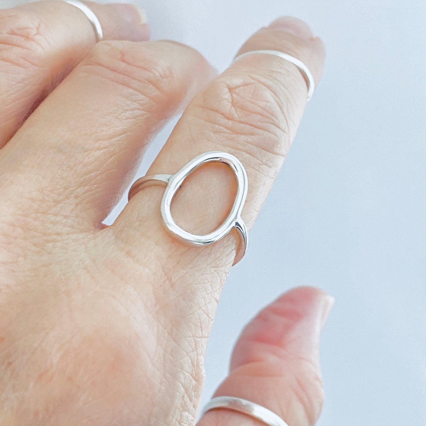 Sterling Silver Large Open Oval Ring | Egg Shape Halo Statement Silver Rings