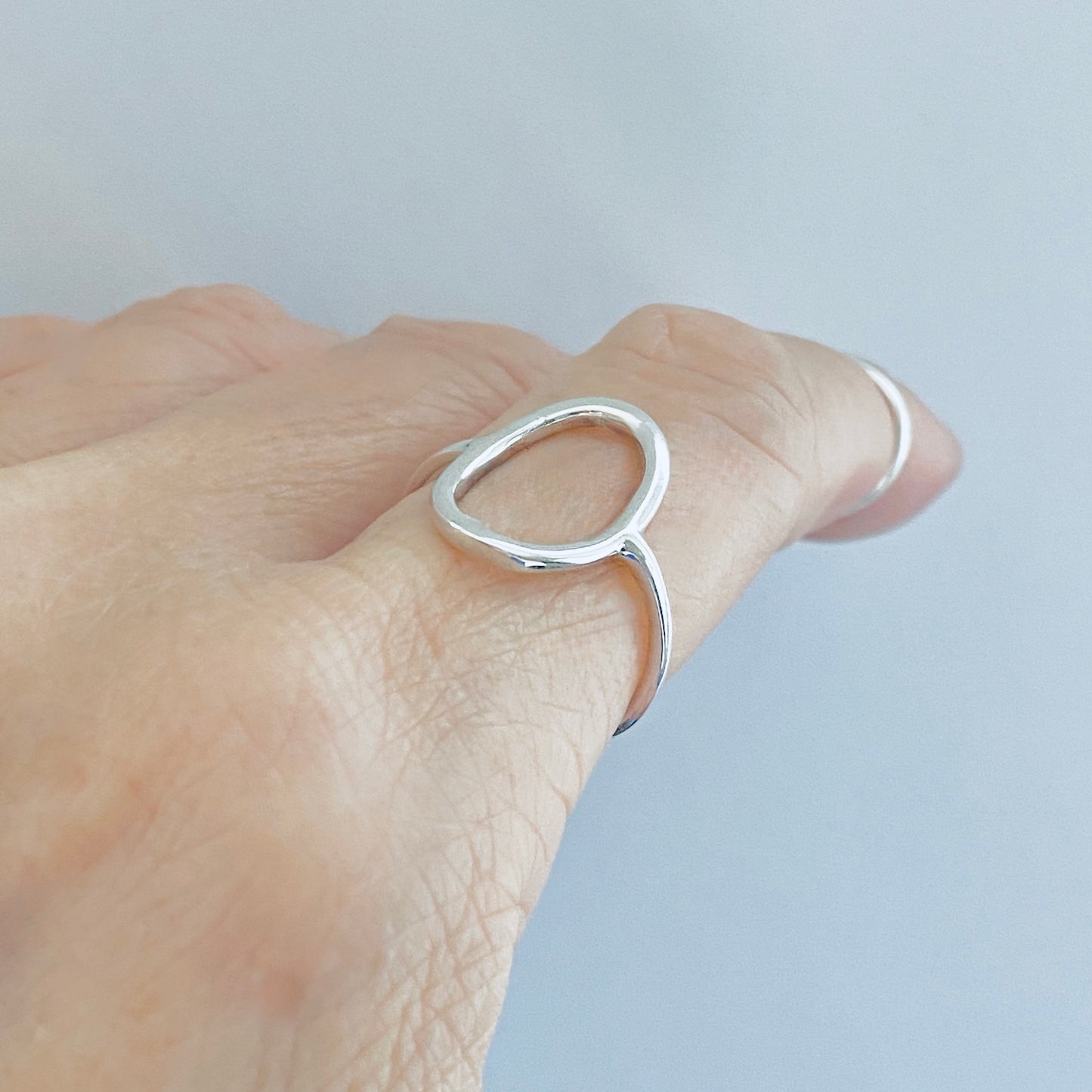 Sterling Silver Large Open Oval Ring | Egg Shape Halo Statement Silver Rings