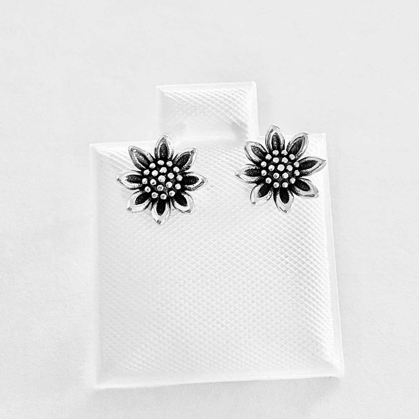 Sterling Silver Sunflower Earrings, Silver Flower Earring, Stud Earrings