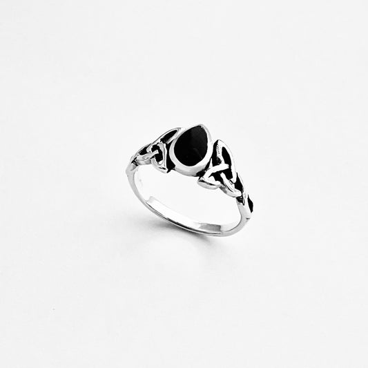 Sterling Silver Teardrop Black Onyx Ring with Celtic, Pear Shape, Stone Rings, Healing Ring