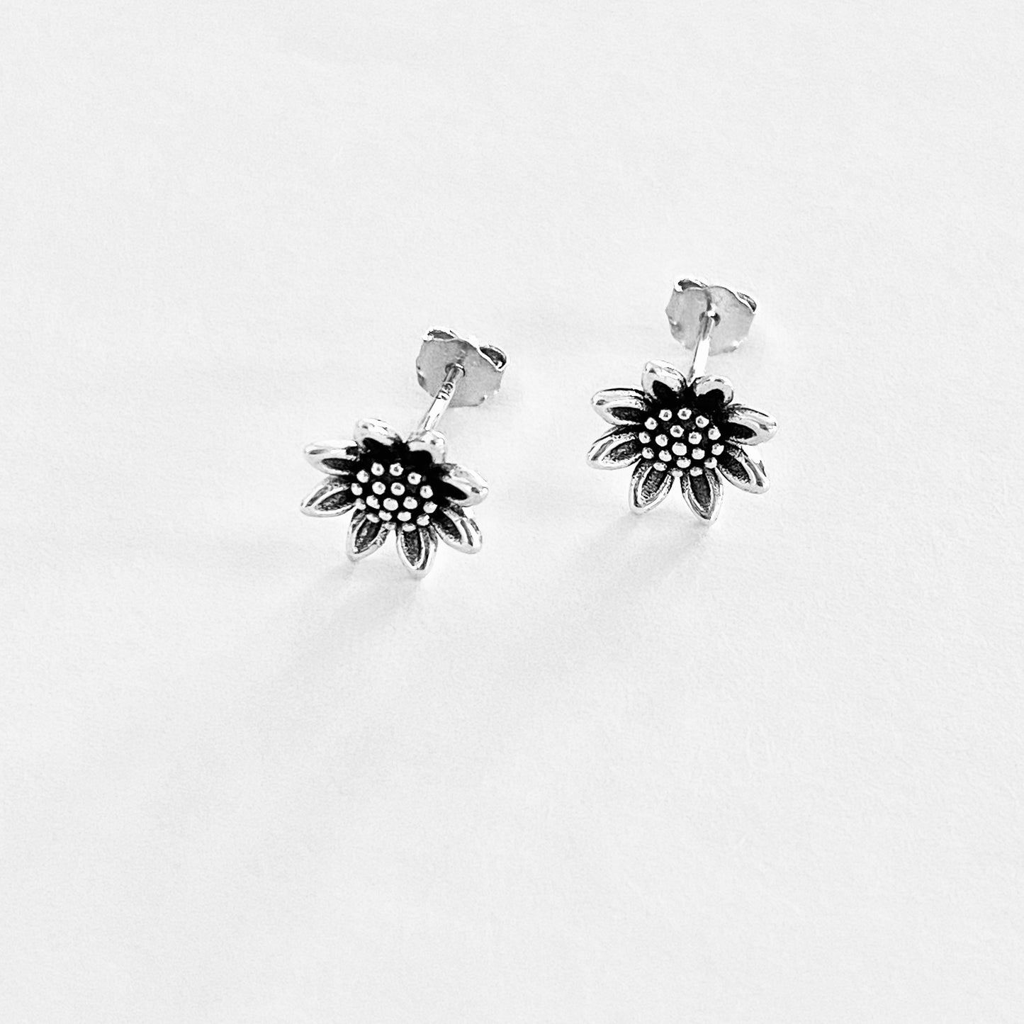 Sterling Silver Sunflower Earrings, Silver Flower Earring, Stud Earrings