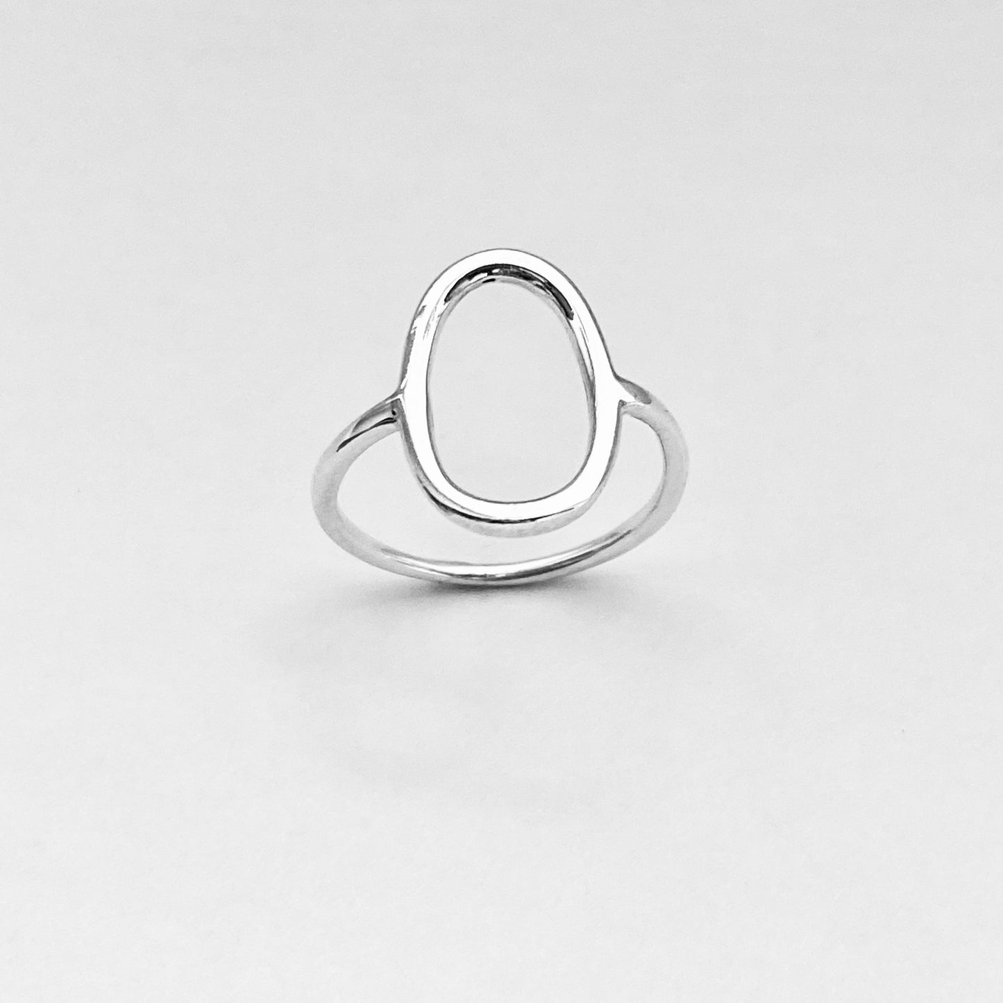 Sterling Silver Large Open Oval Ring | Egg Shape Halo Statement Silver Rings