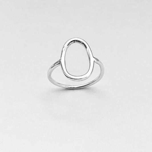 Sterling Silver Large Open Oval Ring | Egg Shape Halo Statement Silver Rings