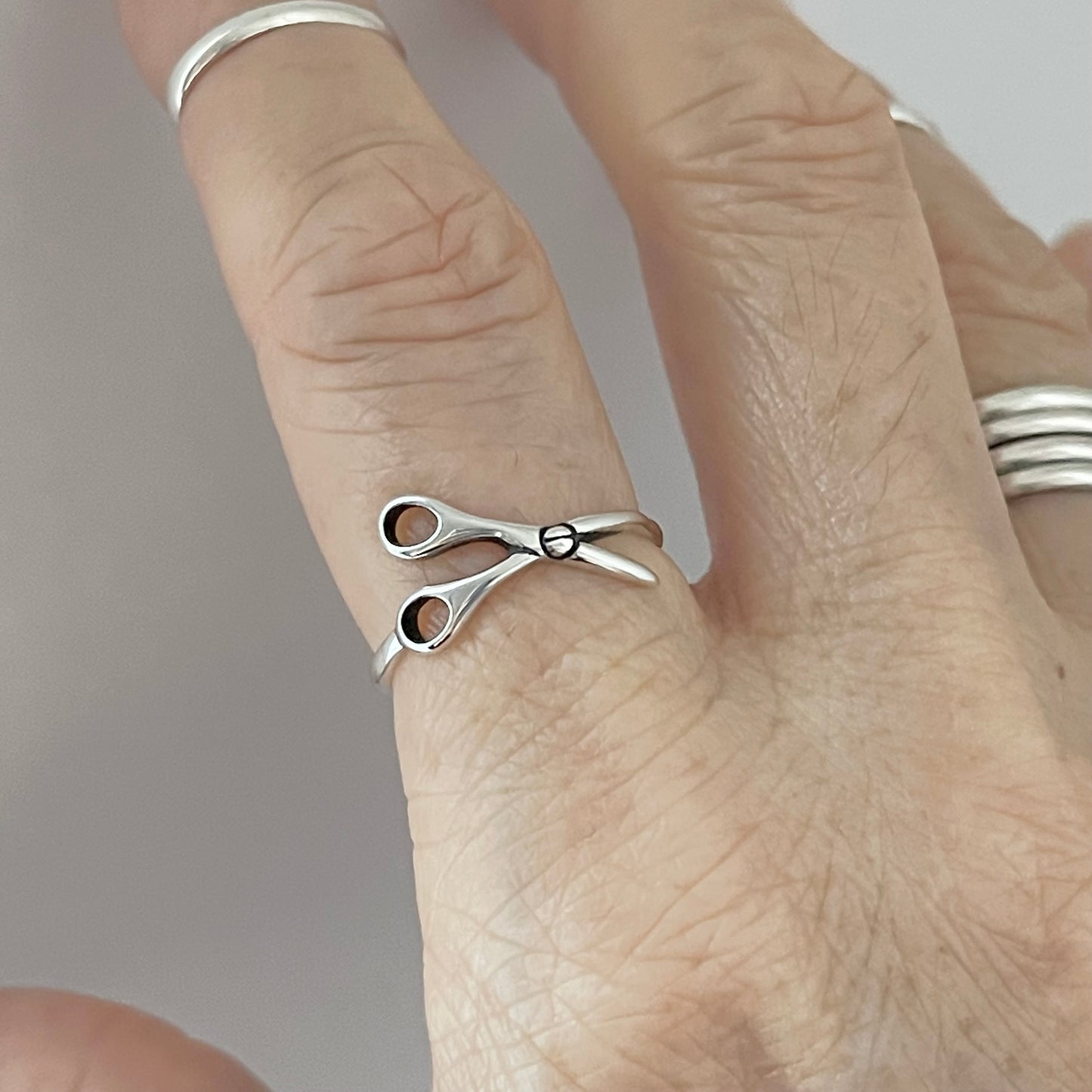 Sterling Silver Open Scissors Ring, Hair Salon Silver Ring, Barber Ring