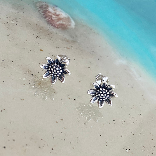 Sterling Silver Sunflower Earrings, Silver Flower Earring, Stud Earrings