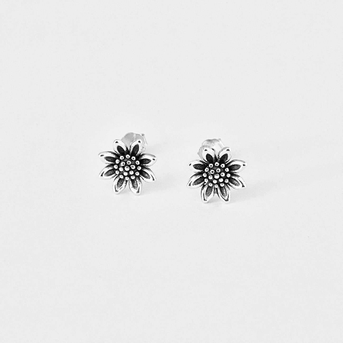 Sterling Silver Sunflower Earrings, Silver Flower Earring, Stud Earrings