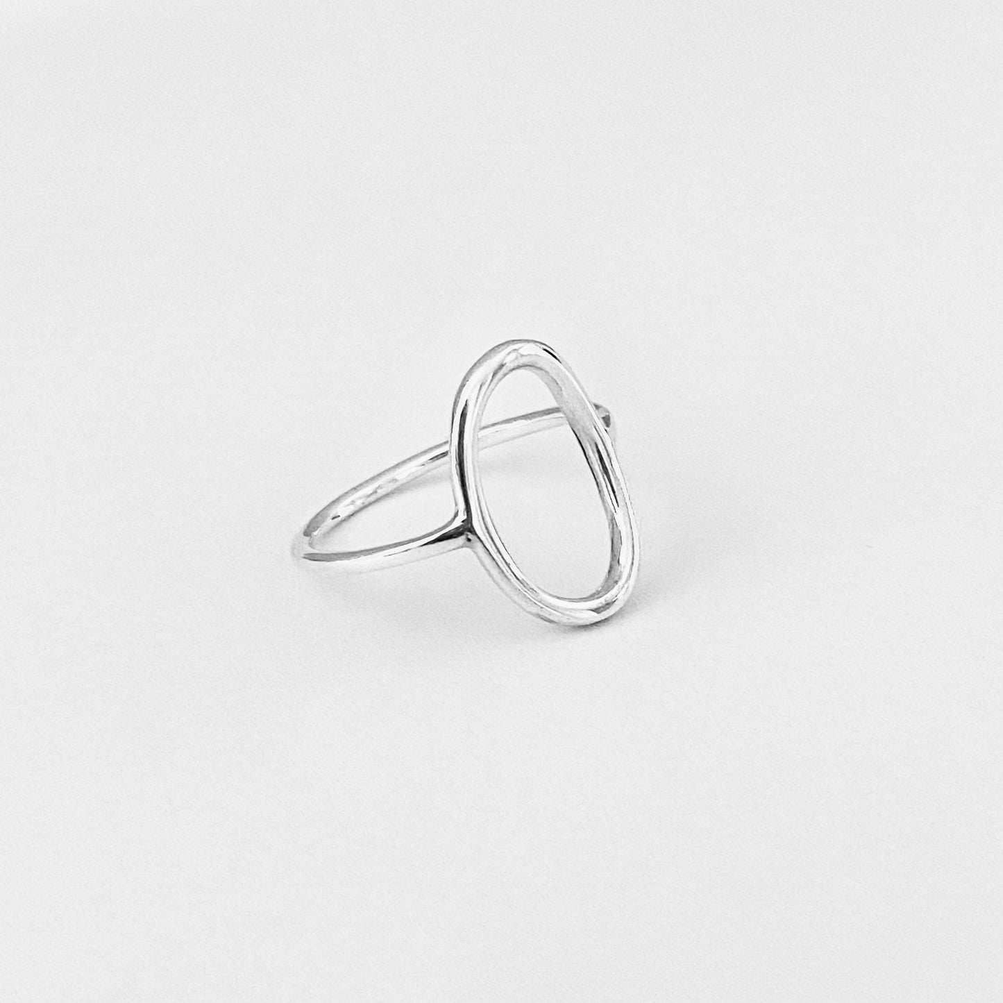 Sterling Silver Large Open Oval Ring | Egg Shape Halo Statement Silver Rings