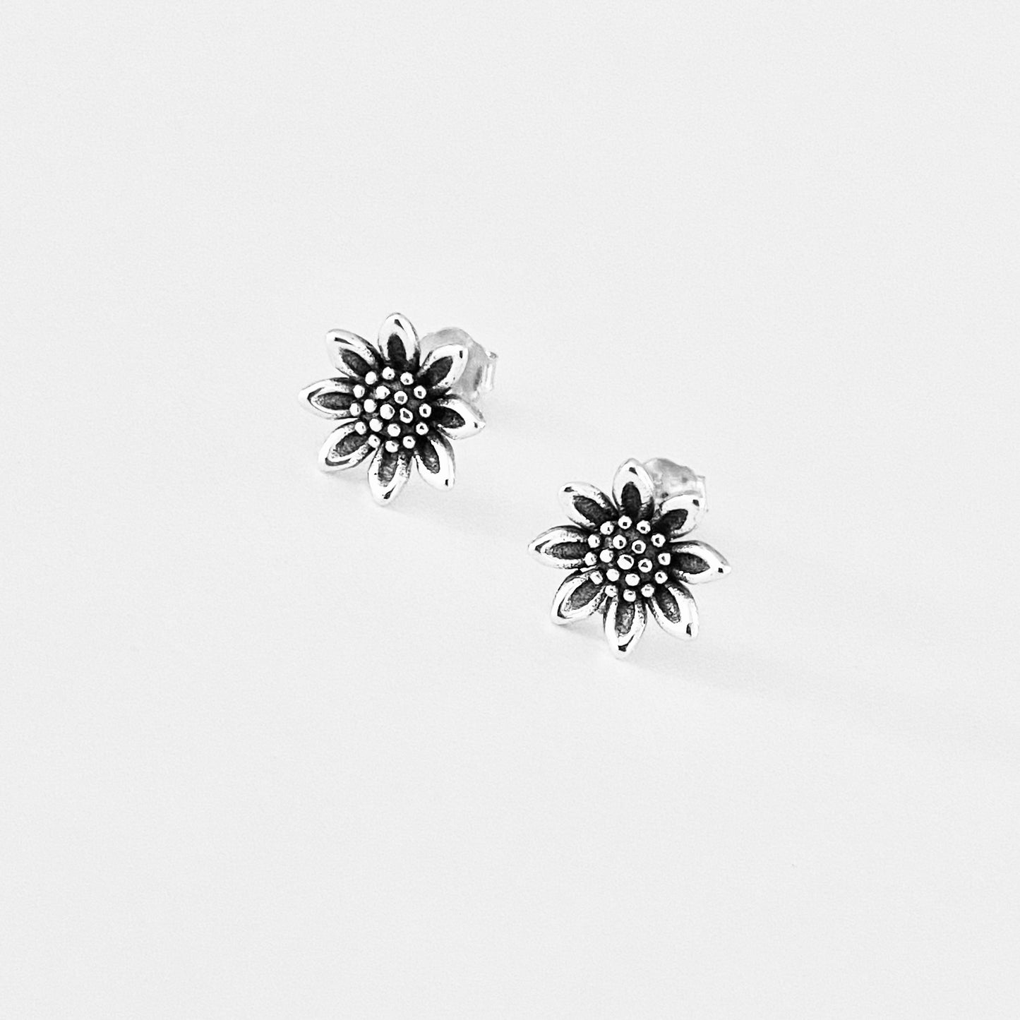 Sterling Silver Sunflower Earrings, Silver Flower Earring, Stud Earrings