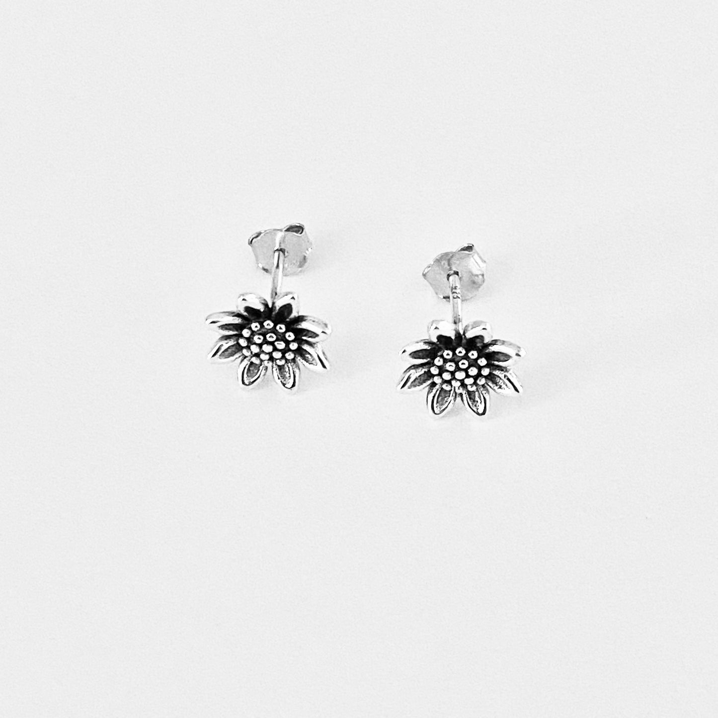 Sterling Silver Sunflower Earrings, Silver Flower Earring, Stud Earrings