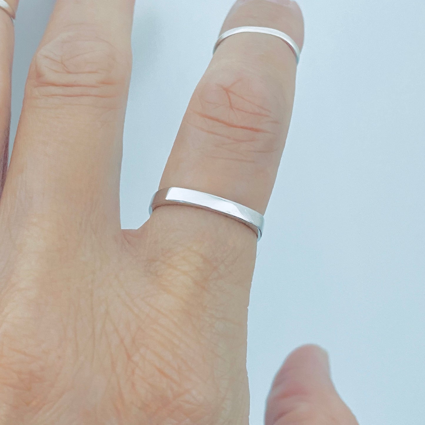 Sterling Silver Unisex Simple Square Band Ring, Wedding Bands, Stackable Jewelry