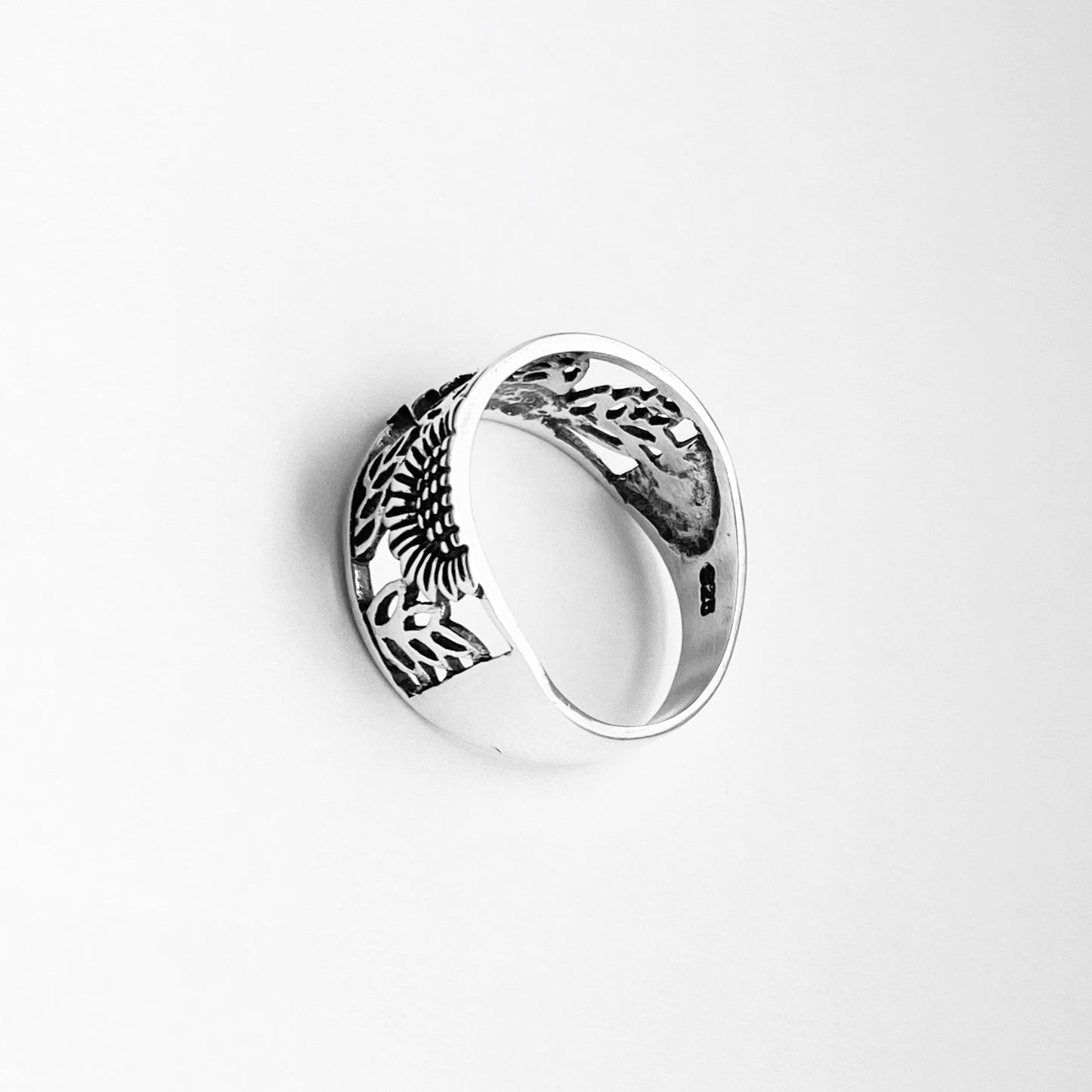 Sterling Silver Sunflower Ring with Leaves, Flower Band, Leaf Rings, Happy Flowers