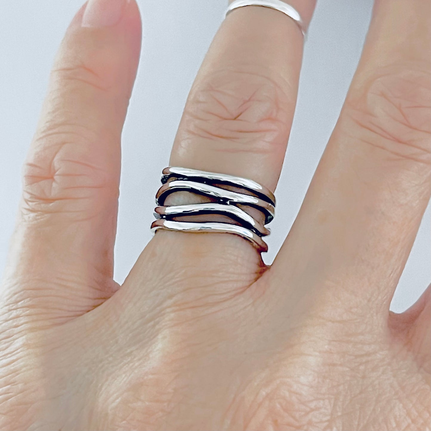 Sterling Silver Multiple Bands Wraparound Ring, Statement Silver Rings