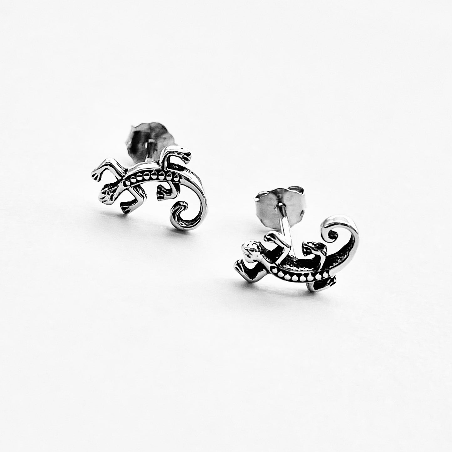 925 Sterling Silver Lizard Stud Earrings | Gecko & Reptile Silver Earrings