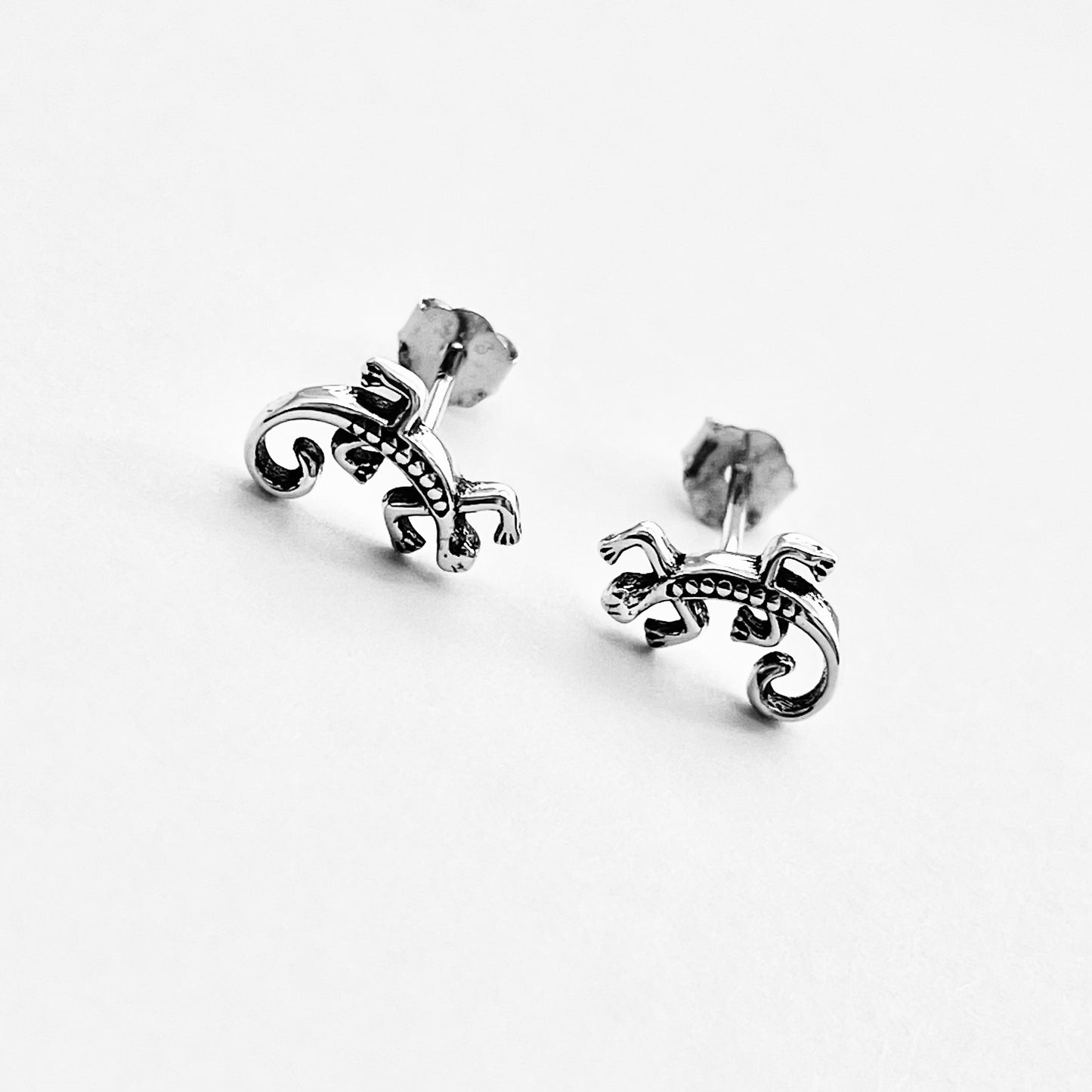 925 Sterling Silver Lizard Stud Earrings | Gecko & Reptile Silver Earrings