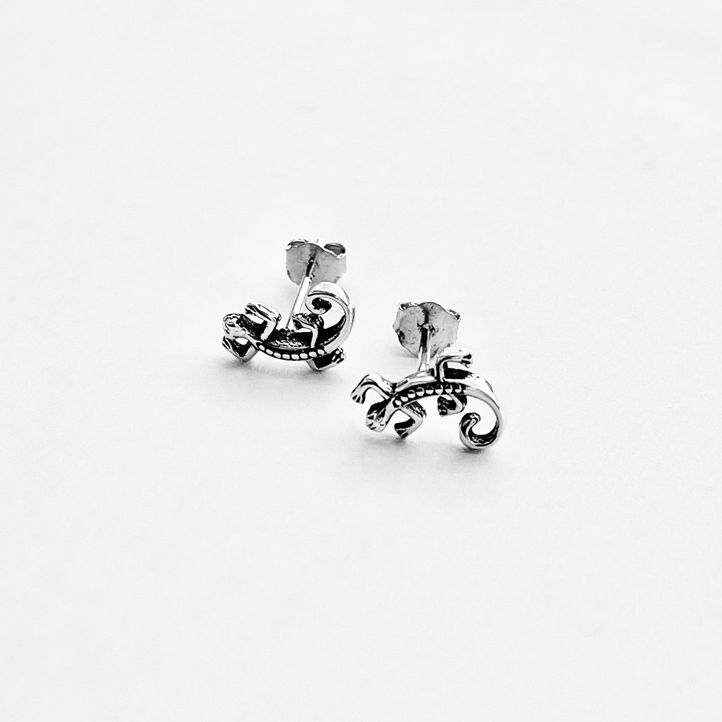 925 Sterling Silver Lizard Stud Earrings | Gecko & Reptile Silver Earrings
