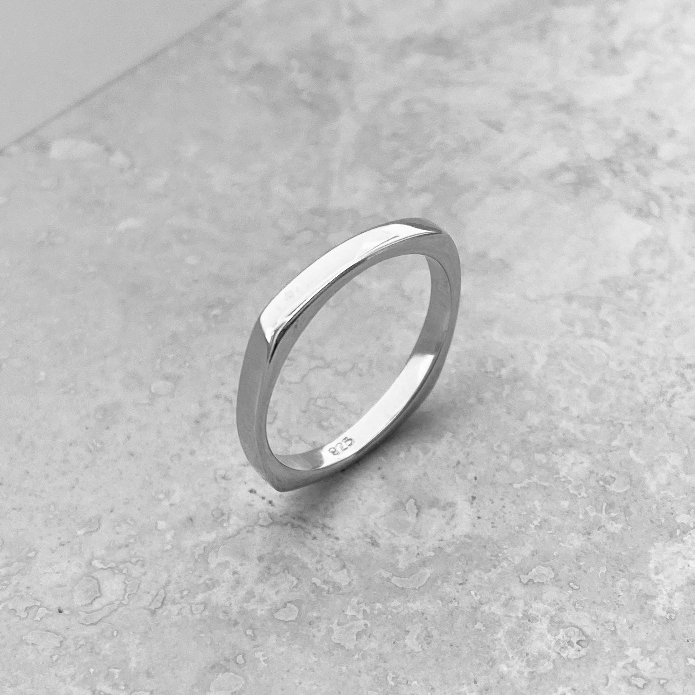 Sterling Silver Unisex Square Band Ring, Wedding Bands, Stackable Silver Rings