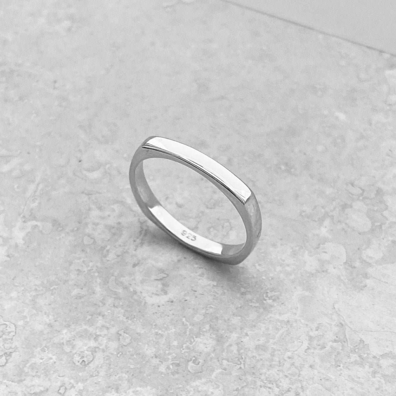 Sterling Silver Unisex Square Band Ring, Wedding Bands, Stackable Silver Rings