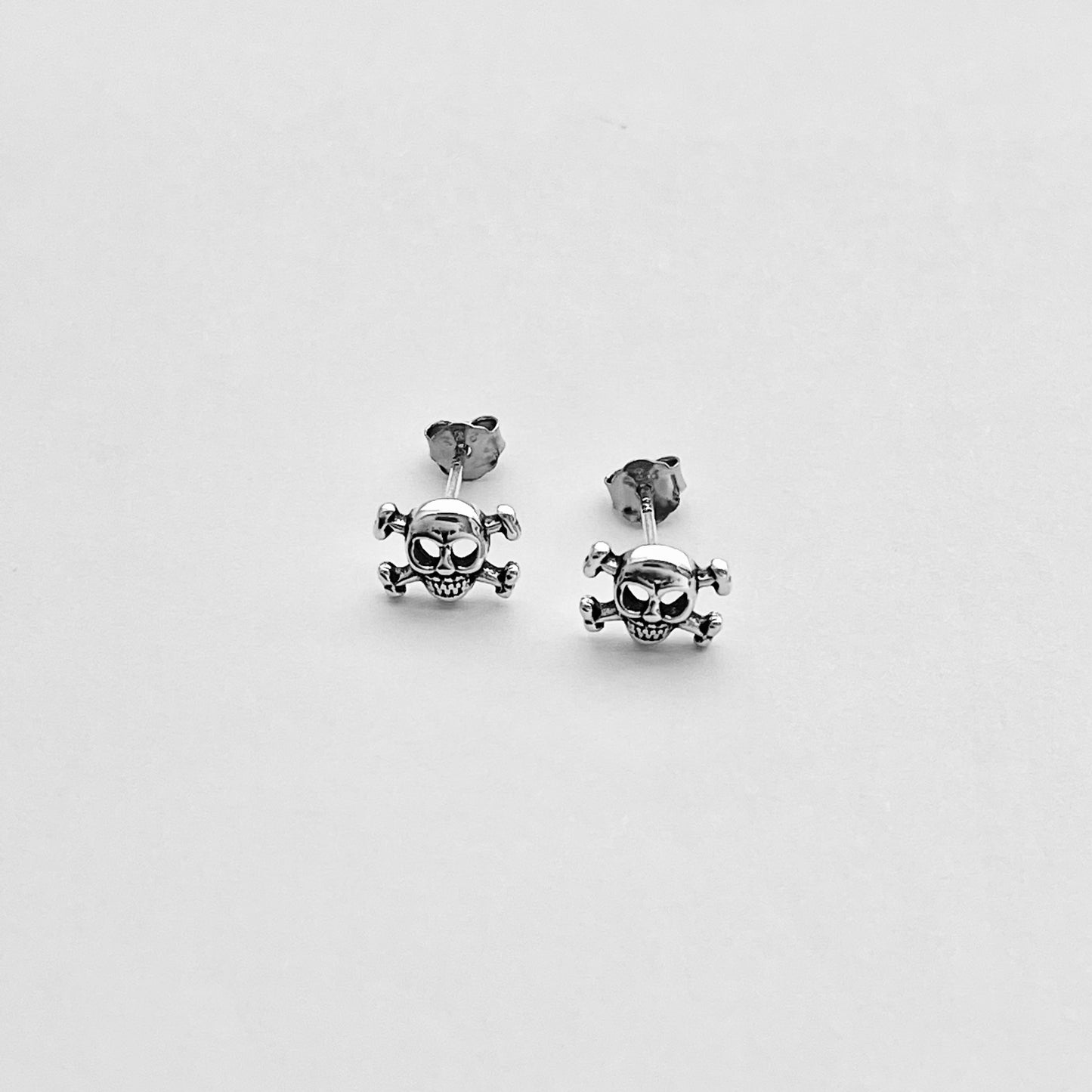 Crossbones Stud Earring Sterling Silver, Skull Earrings