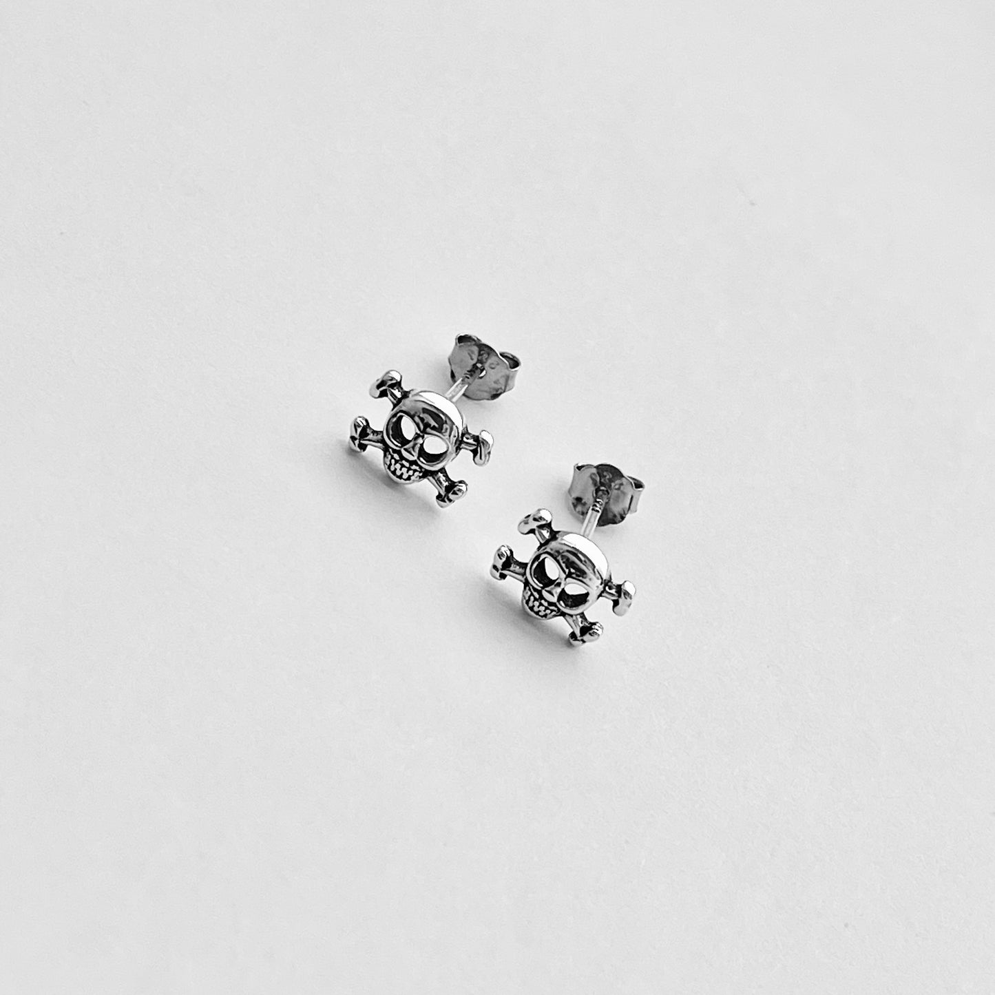 Crossbones Stud Earring Sterling Silver, Skull Earrings