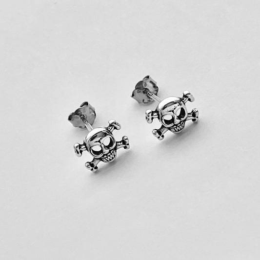 Crossbones Stud Earring Sterling Silver, Skull Earrings