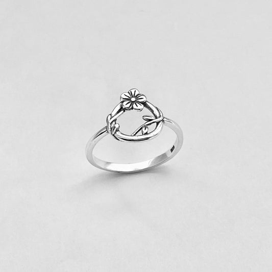 Sterling Silver Forget Me Not Flower Wreath Ring, Tree Vines Jewelry, Eternity Rings