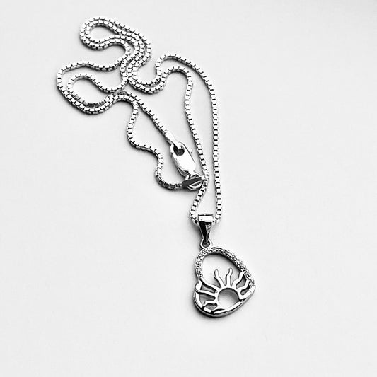 Sterling Silver CZ Heart Sunrise Necklace | Celestial Love Pendant