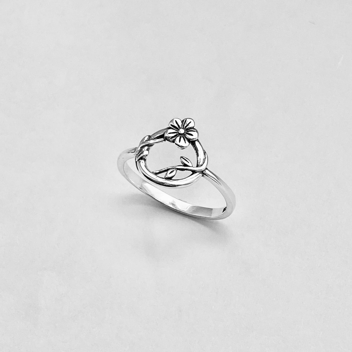 Sterling Silver Forget Me Not Flower Wreath Ring, Tree Vine Silver Rings