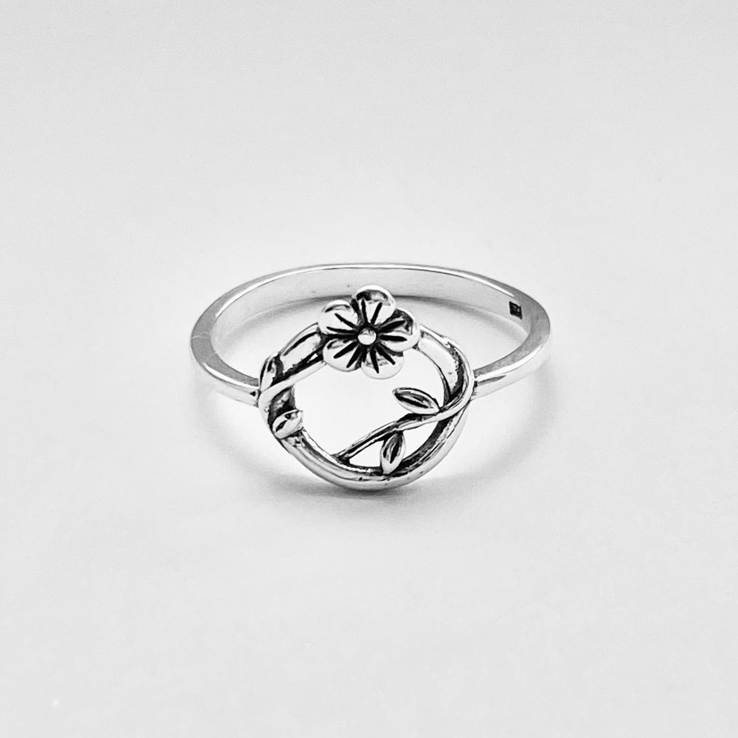 Sterling Silver Forget Me Not Flower Wreath Ring, Tree Vine Silver Rings