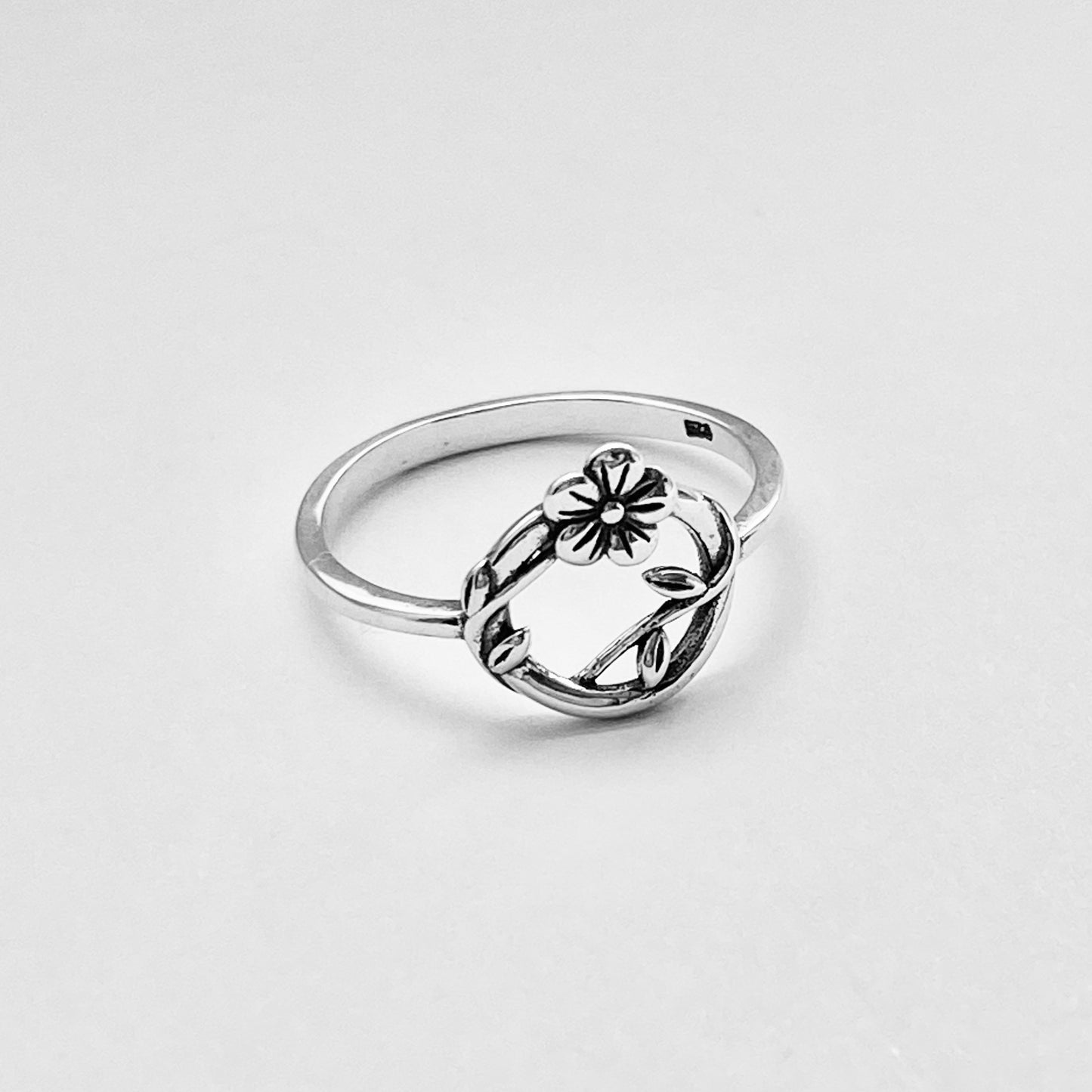 Sterling Silver Forget Me Not Flower Wreath Ring, Tree Vine Silver Rings