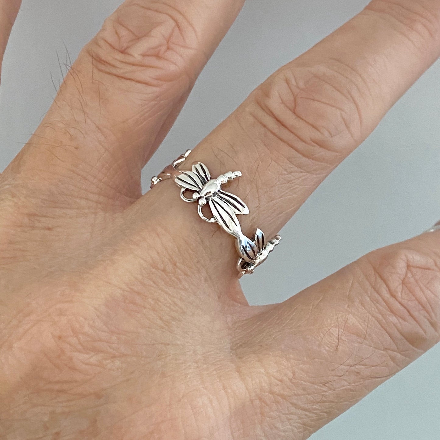 Sterling Silver Eternity Dragonfly Ring, Spirit Animal Silver Rings