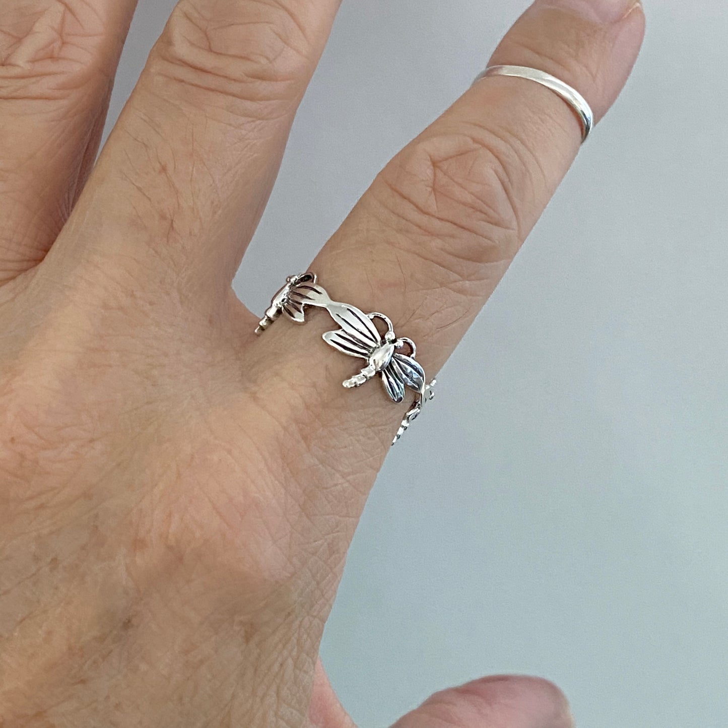 Sterling Silver Eternity Dragonfly Ring, Spirit Animal Silver Rings