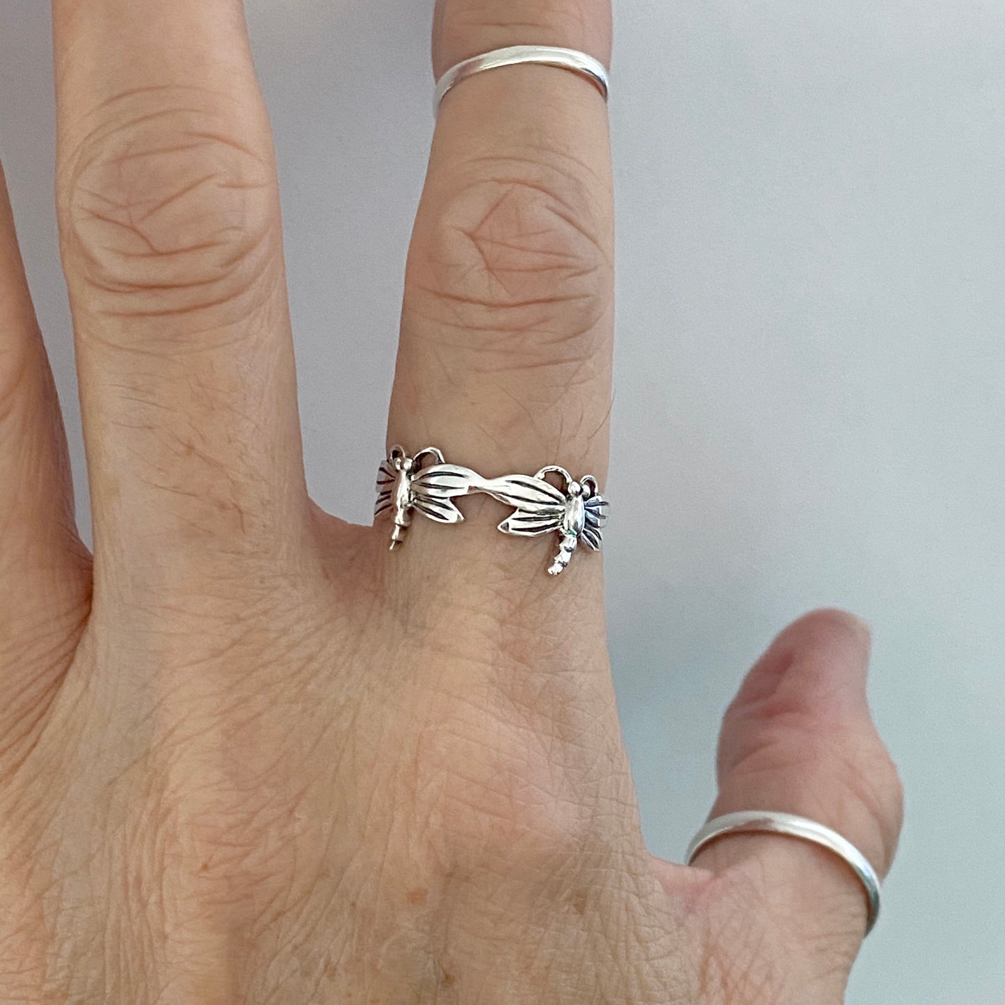 Sterling Silver Eternity Dragonfly Ring, Spirit Animal Silver Rings