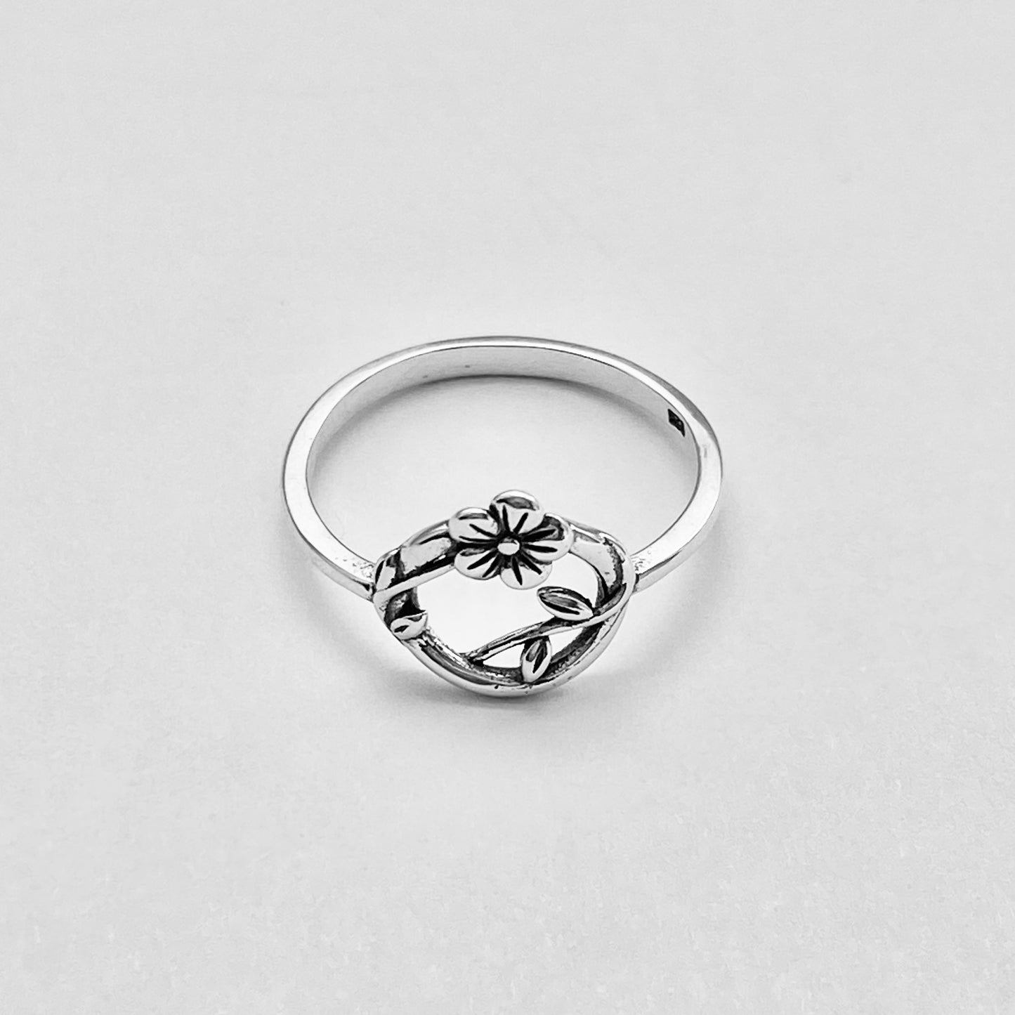 Sterling Silver Forget Me Not Flower Wreath Ring, Tree Vine Silver Rings