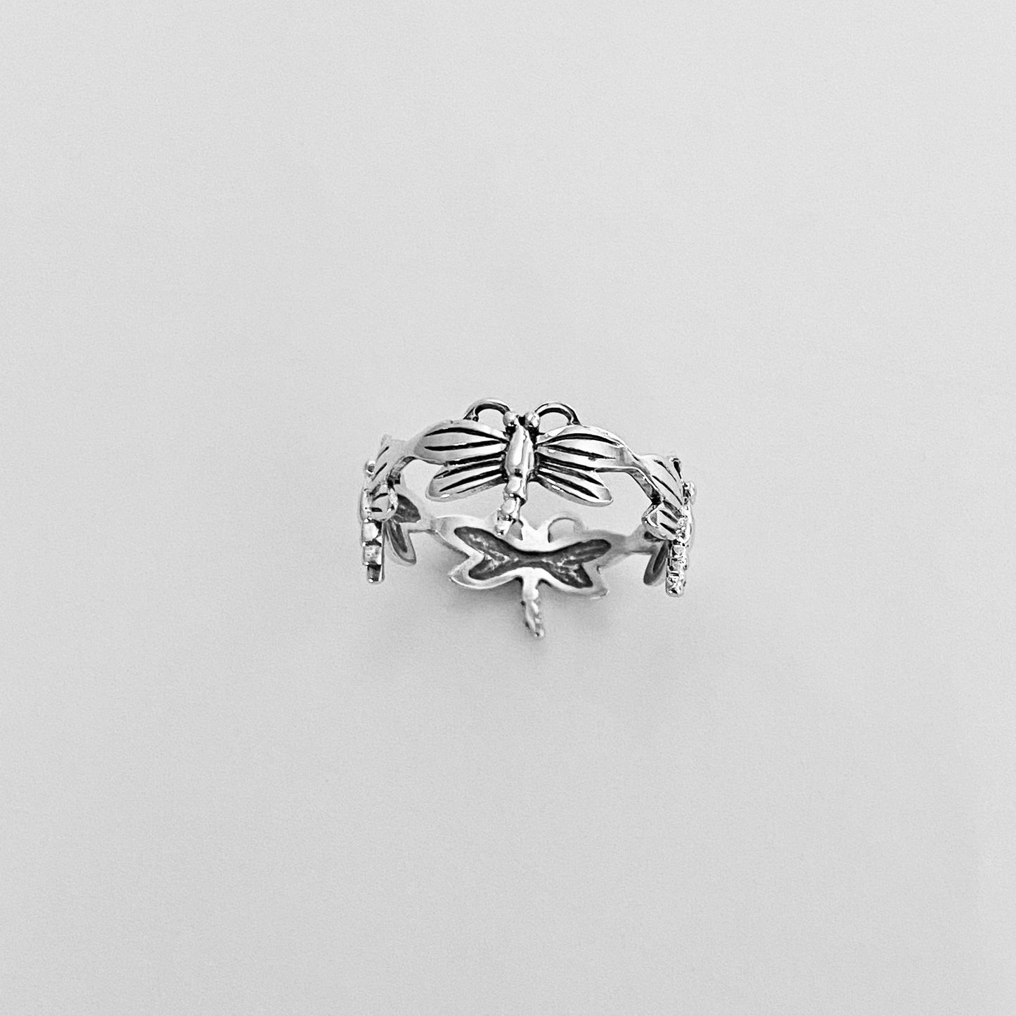 Sterling Silver Eternity Dragonfly Ring, Spirit Animal Silver Rings