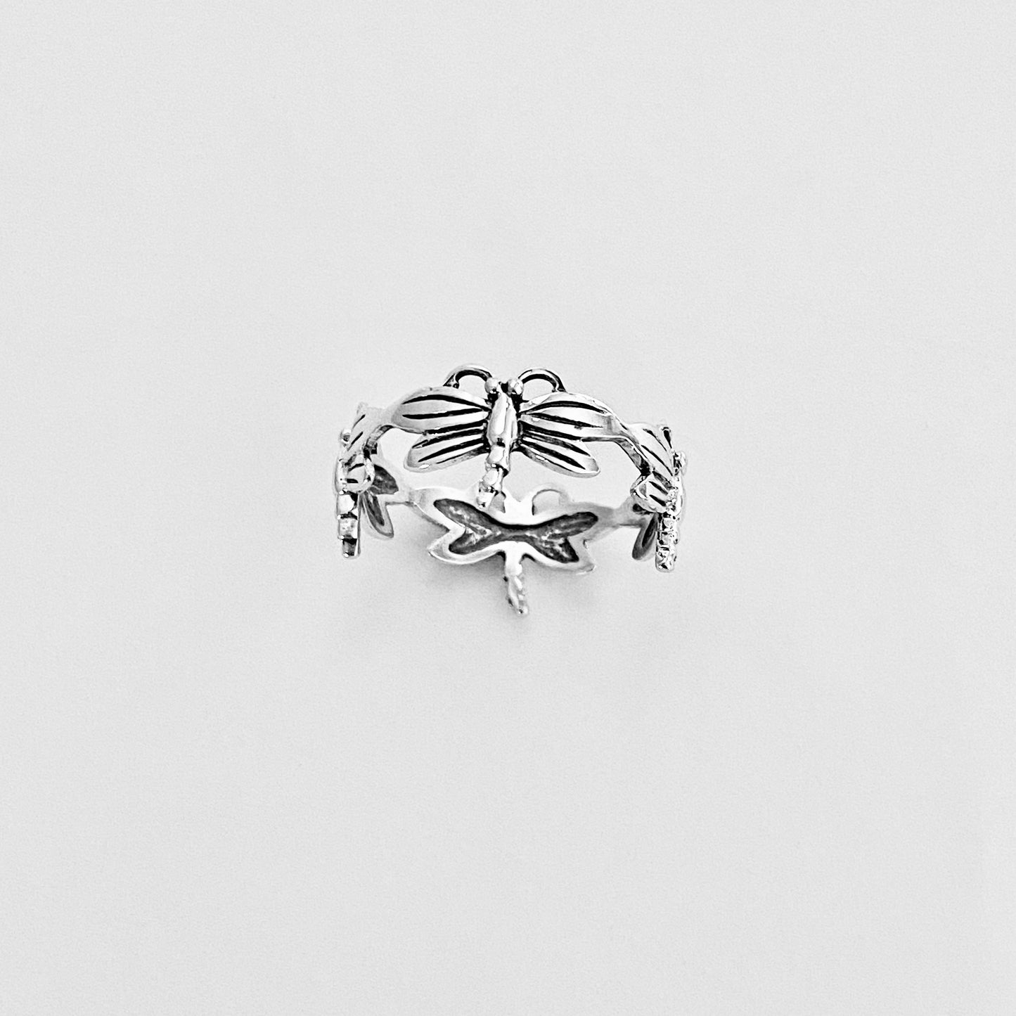 Sterling Silver Eternity Dragonfly Ring, Spirit Animal Silver Rings