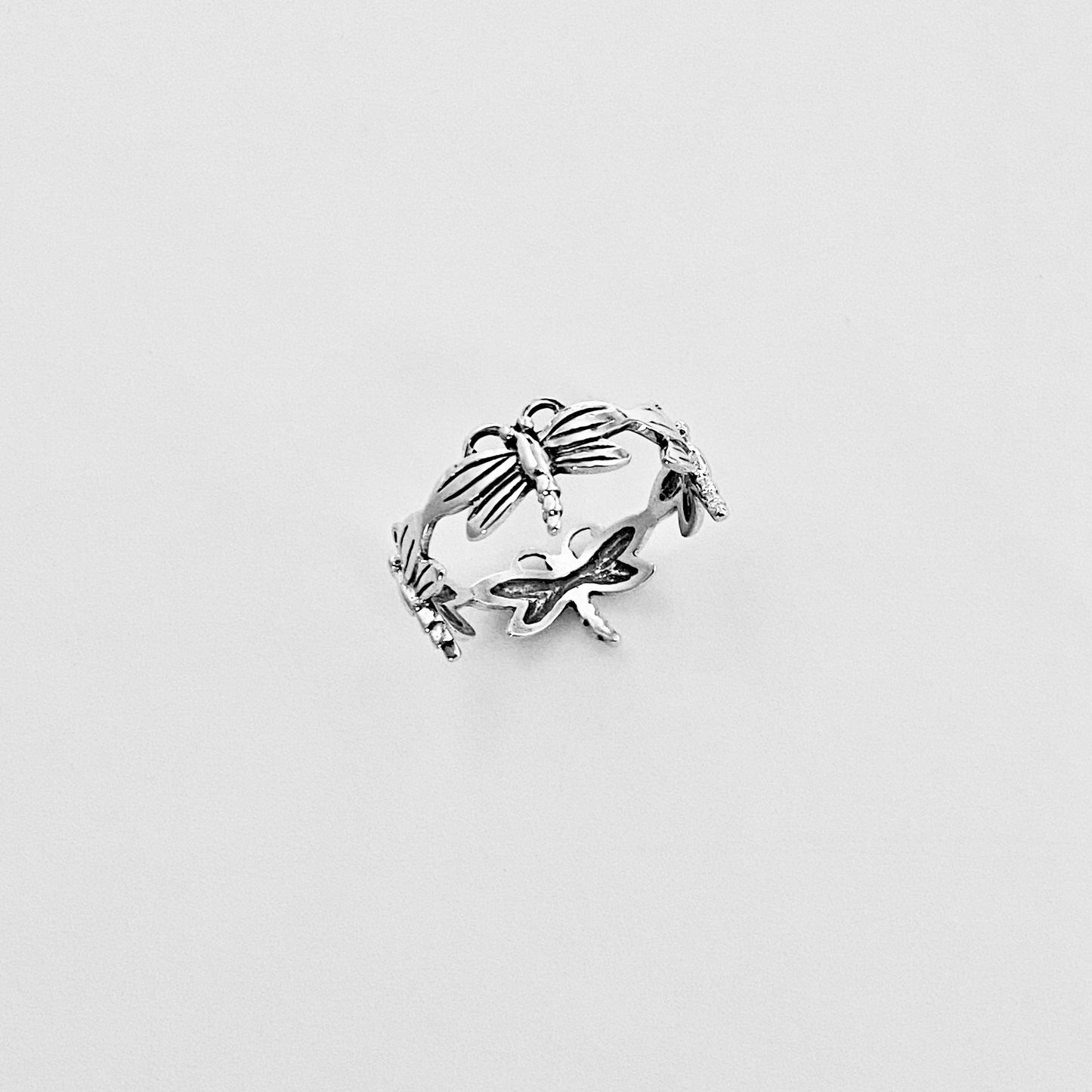 Sterling Silver Eternity Dragonfly Ring, Spirit Animal Silver Rings