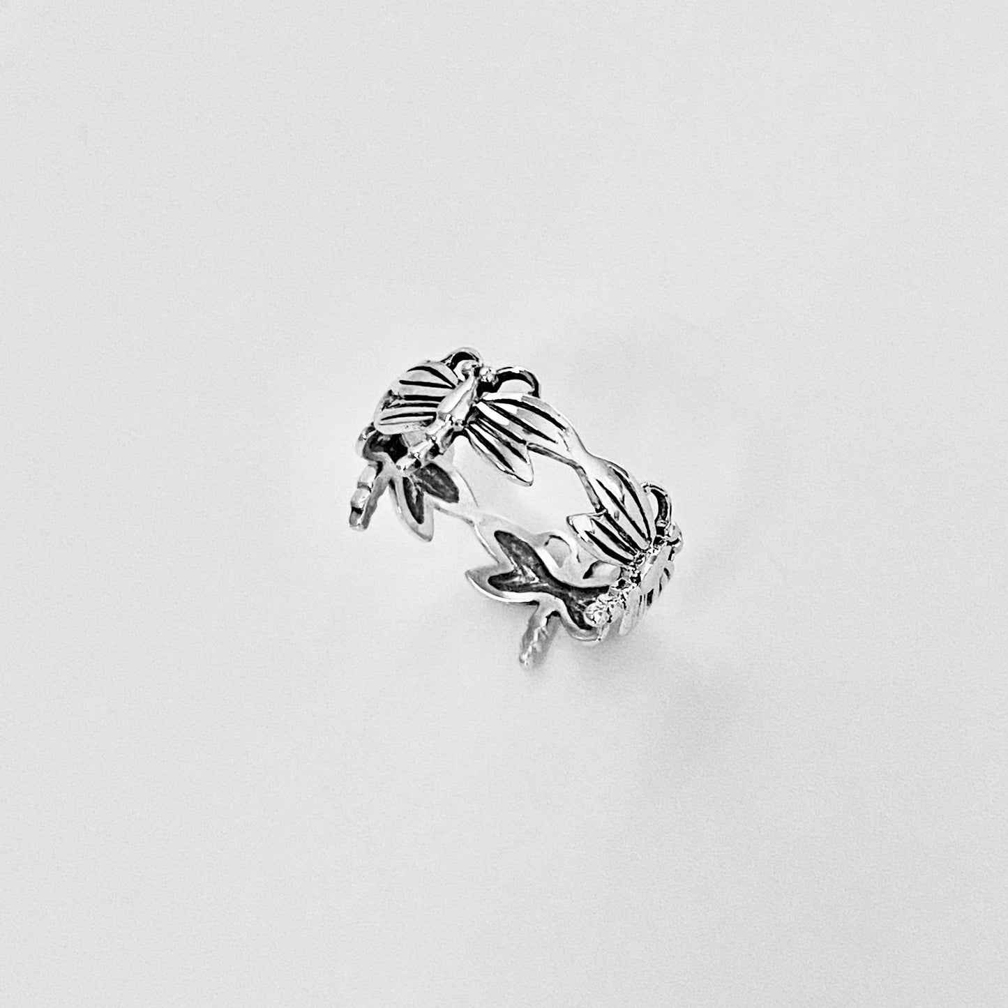 Sterling Silver Eternity Dragonfly Ring, Spirit Animal Silver Rings