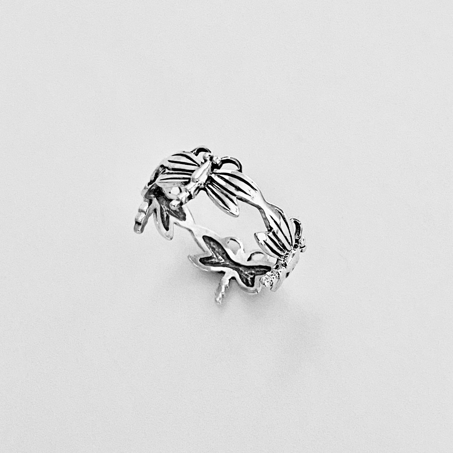 Sterling Silver Eternity Dragonfly Ring, Spirit Animal Silver Rings