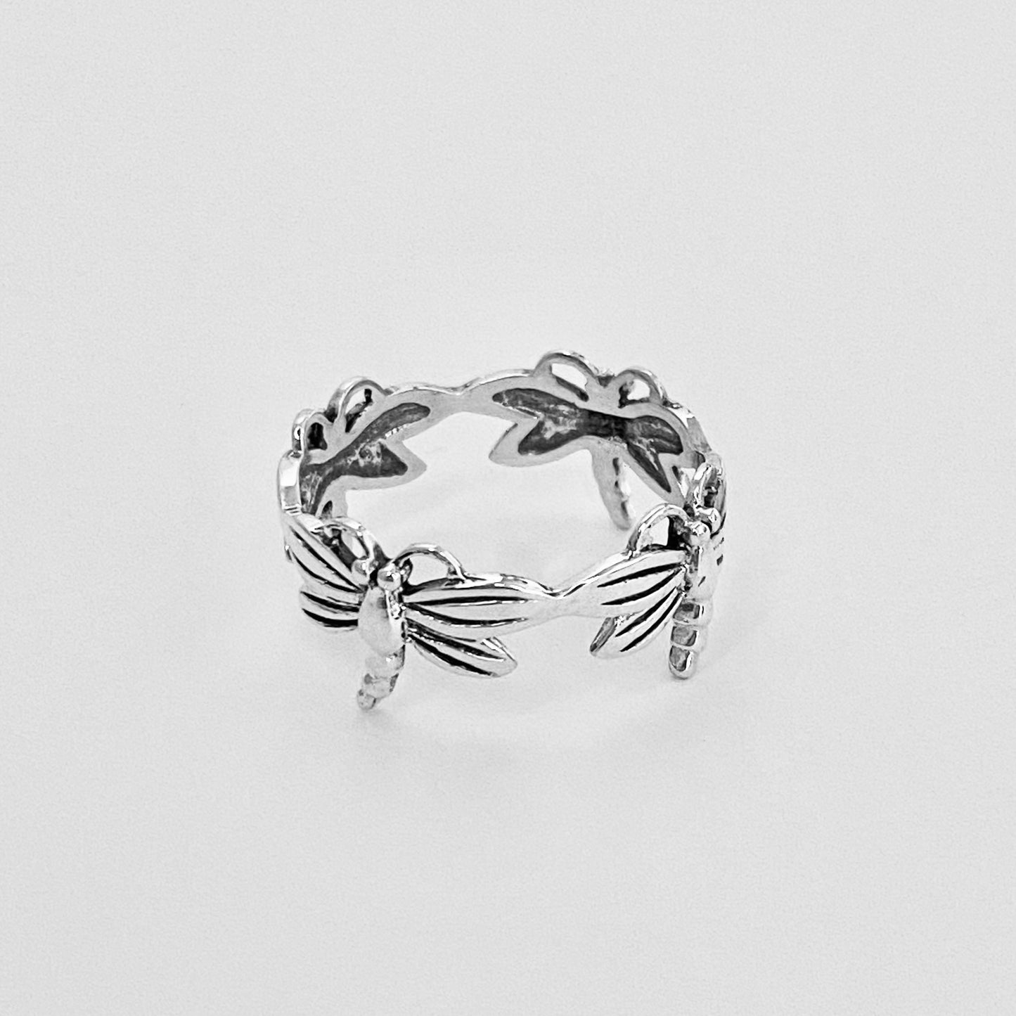 Sterling Silver Eternity Dragonfly Ring, Spirit Animal Silver Rings