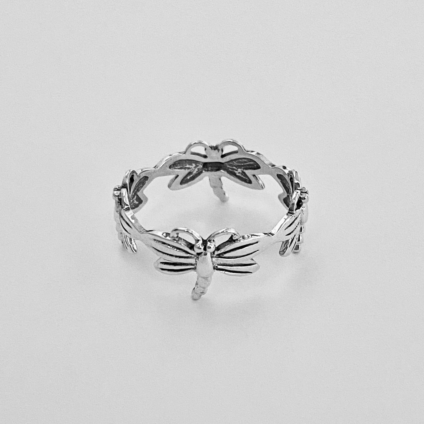 Sterling Silver Eternity Dragonfly Ring, Spirit Animal Silver Rings