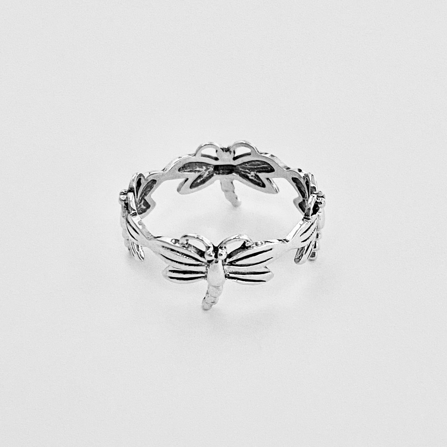 Sterling Silver Eternity Dragonfly Ring, Spirit Animal Silver Rings