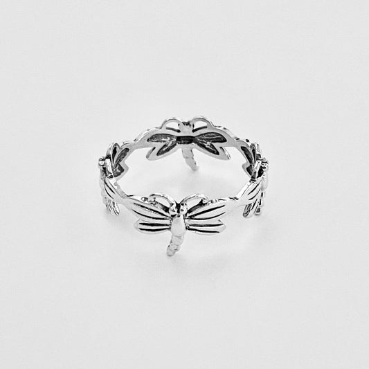 Sterling Silver Eternity Dragonfly Ring, Spirit Animal Silver Rings