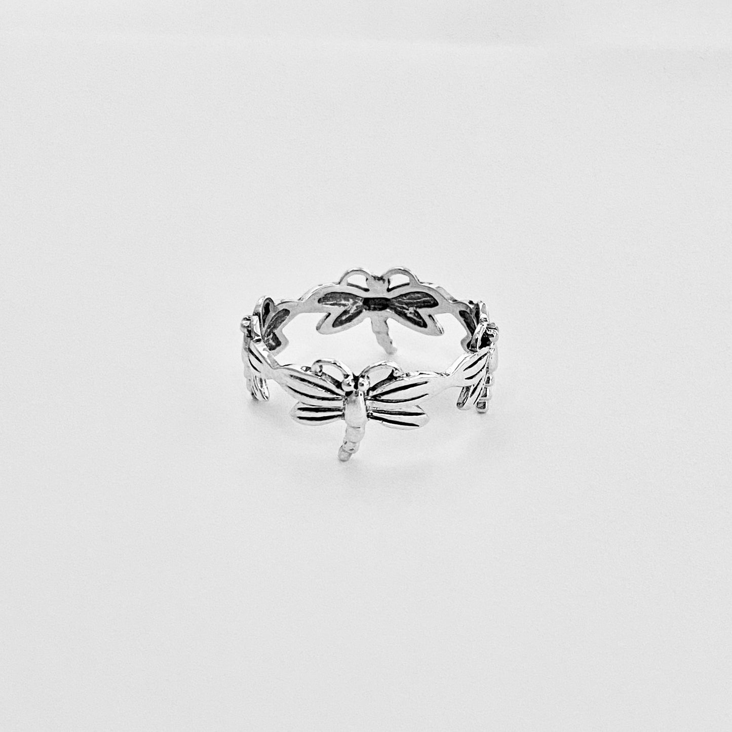 Sterling Silver Eternity Dragonfly Ring, Spirit Animal Silver Rings